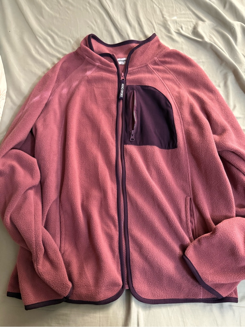 Aeropostale sport Women's Pink Fleece Full-Zip Jacket with Contrast Pocket